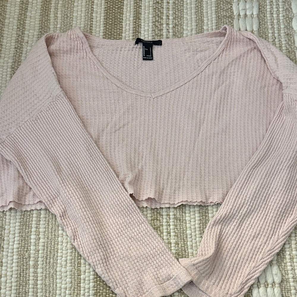 Pink V-Neck Cropped Sweater Top